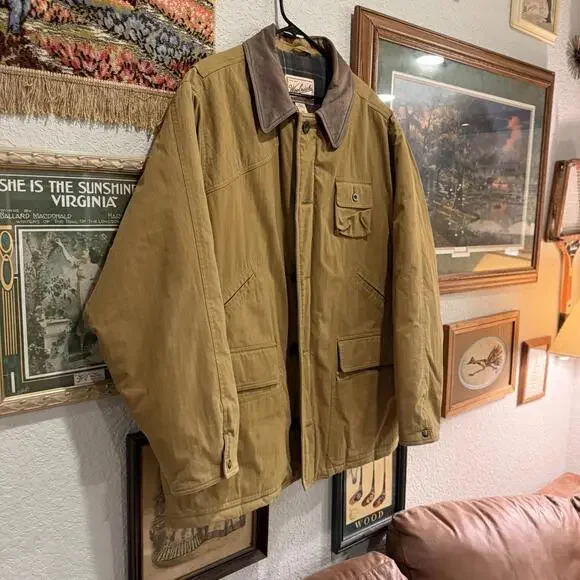 Vintage 90s Woolrich Blanket Plaid‎ Lined Designer Brown Chore Jacket Size XL - Picture 2 of 6